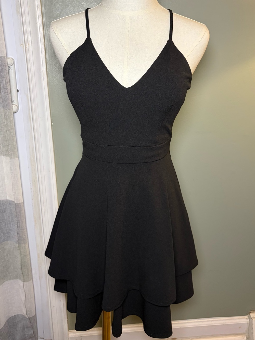 B Darlin Black V‑Neck Spaghetti Strap Mini Dress